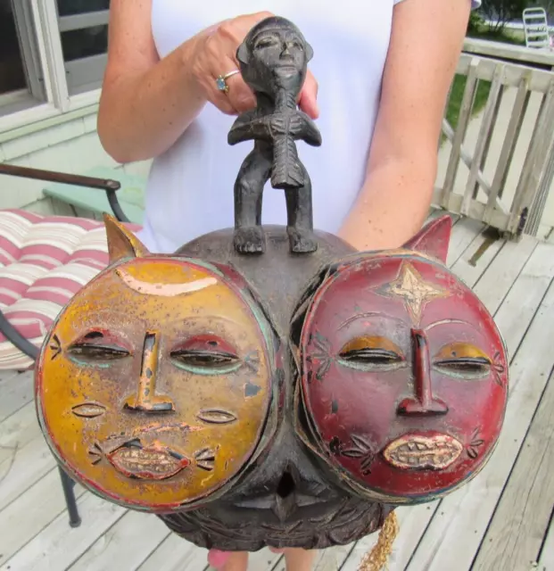 VINTAGE ORIGINAL 1800 - 1900s AFRICAN TRIBAL MASK CARVED WOOD ONE PIECE STUNNING