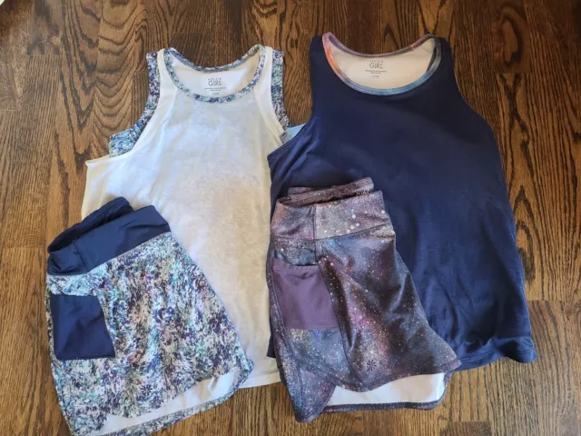 Athleta Girl 2 Tanks & 2 Shorts Athletic Outfit Sets Lot L/12 Galaxy