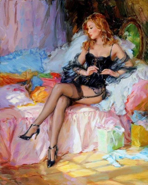 Beauty Sexy Woman Oil painting Wall art Giclee Printed on Canvas P1665