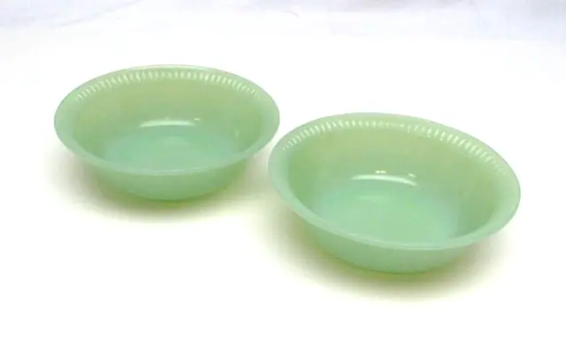 Lot of 2 Vintage Lancaster Glass Jade-ite Jane Ray 4 7/8" Dessert Bowl NOS