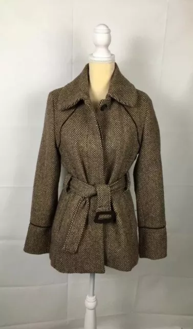 MERONA Beige Brown WOOL BLEND Coat Belted Jacket Sz M Gr8 Cond.