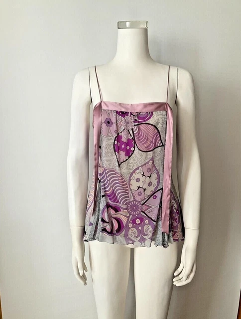 Camicia Emilio Pucci stampa floreale geometrica multicolore viola UK10 IT42 NUOVA CON ETICHETTE