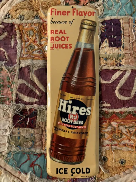 Vintage Original Hires Root Beer Door Push/Pull Soda Sign Rare Old Cola Bottle