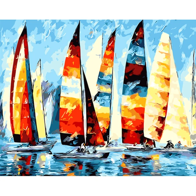 Hágalo usted mismo Pintura al óleo digital por números velero Imagen Hogar Sala de estar Decoración