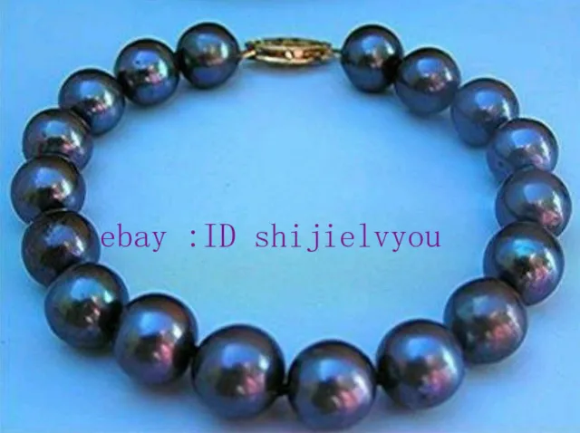 Charming 9-10Mm Tahitian Black Pearl Bracelet 7.5"Inch