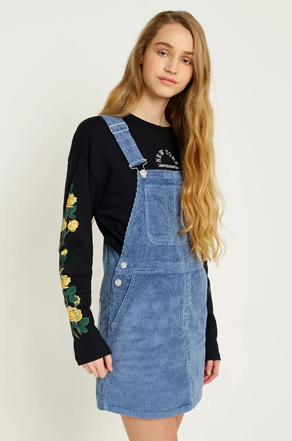 BNWT £46 URBAN Outfitters BDG Corduroy Blue Pinafore Dress Chunky