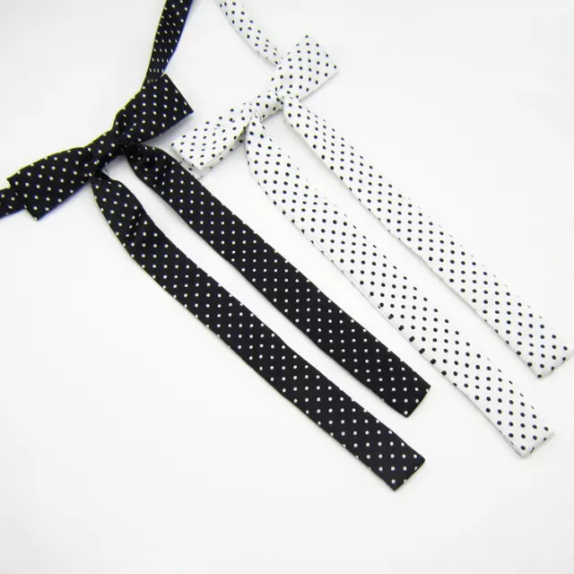 Women Long Wedding Banquet Polka Dots Adjustable Bow Tie Necktie (Black/White)