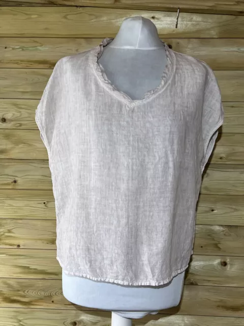 Elemente Clemente Linen Blouse Size M Beige Boxy V Neck Summer Top