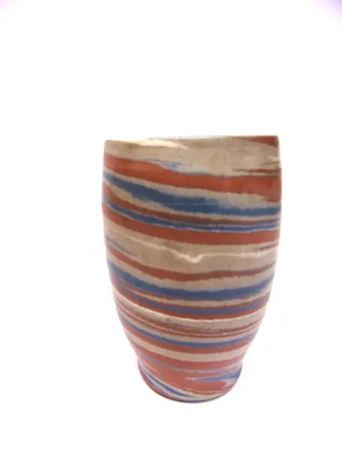 Evans Pottery Mission Swirl Vase Brown Blue & Tans 4” Arts & Crafts
