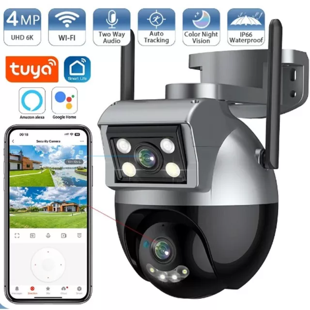 Tuya Telecamera a Doppia Lente da Esterno Smart WiFi PTZ 4MP Alexa Google