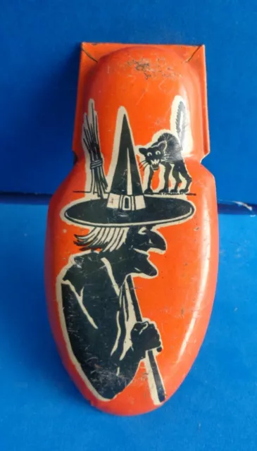 Vintage Halloween Clicker Noisemaker-- Tin Litho- Witch- Bl Cat Kirchhof