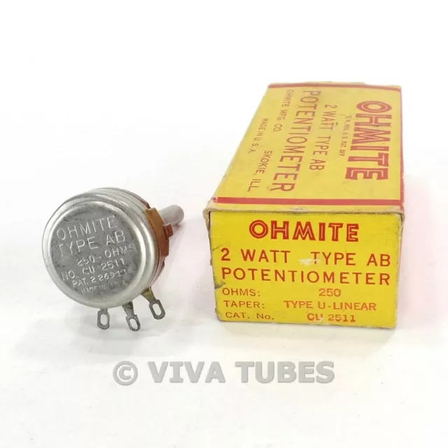 NOS NIB Vintage Ohmite CU-2511 Type AB Potentiometer 2W 250 ohm