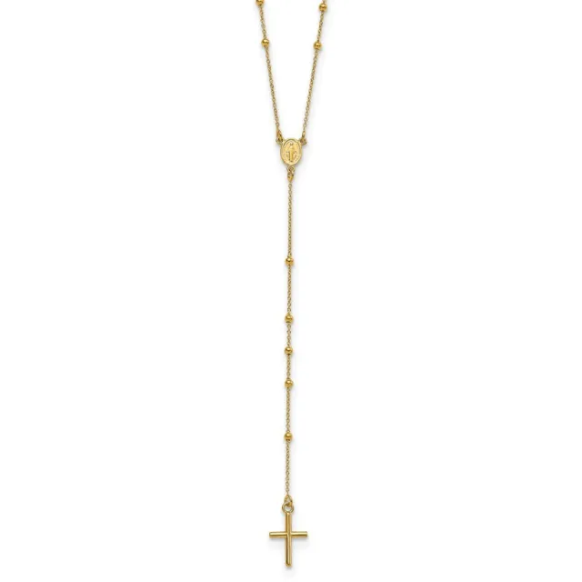 14K Yellow Gold Polished Rosary 24 inch Necklace For Women 2.24g