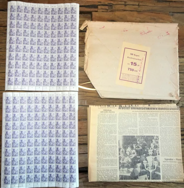 DDR 1959 zwei Bögen (Bf 1 und Bf 3) MiNr.: 579B Druckvermerk, BZN, postfrisch