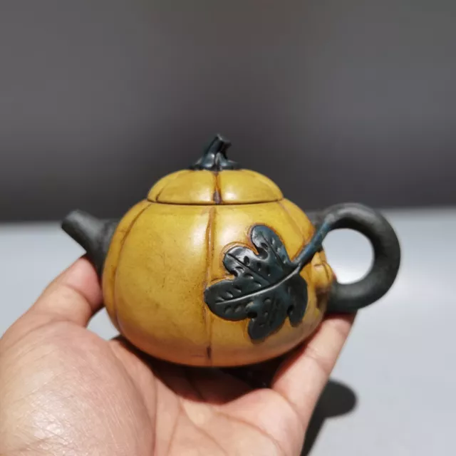Chinese old Yixing Clay Teapot Handcarved Pumpkin pot Purple sand Teapot 180ml