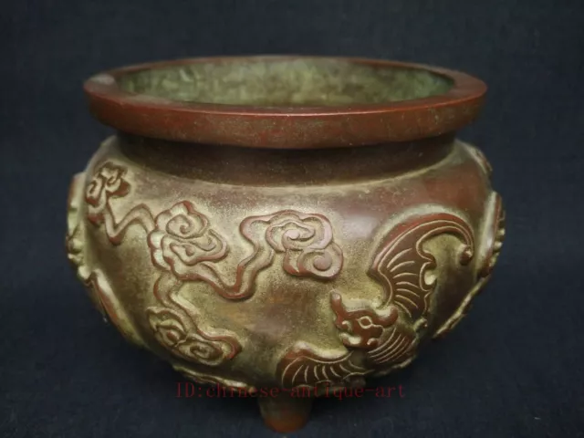 Superb Collected Old China Bronze Carving Propitious 5 Bat Incense Burner Statue