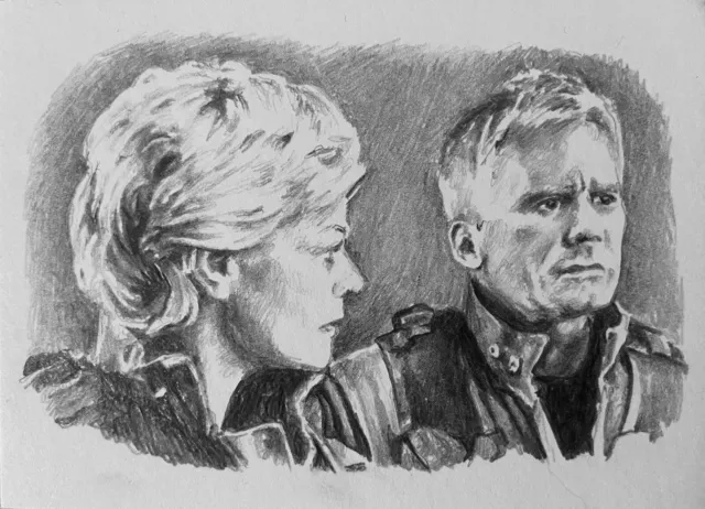 Stargate SG1 ACEO DOUBLE Sketch Card - Sam Carter & Jack O’Neill Original Pencil