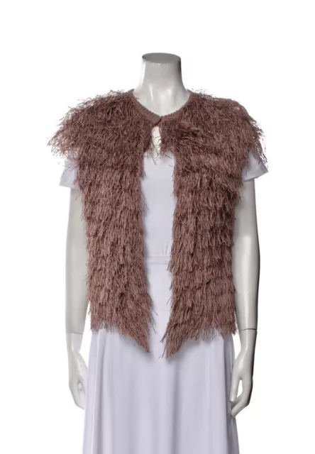 BRUNELLO CUCINELLI Blush Pink Crew Neck Fringe Sleeveless Vest Size M