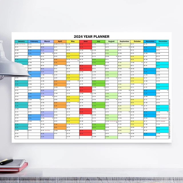 YEAR PLANNER 2024 Wall Planner Colourful Calendar Office 12 Month