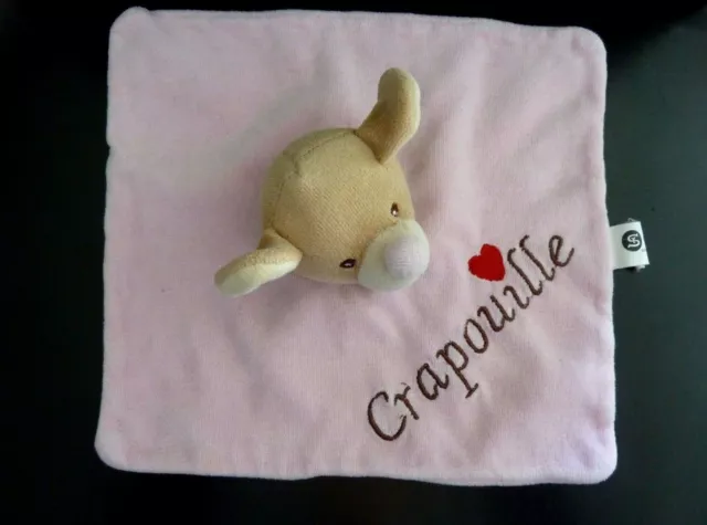 *. Doudou Plat Sandy Souris Rose Col Bleu Crapouille Coeur Rouge - Exc. Etat