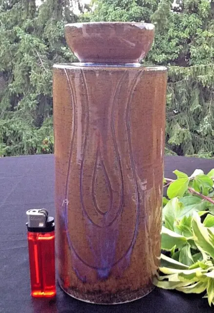 Sgrafo Modern Peter Müller braun lila Ornament Ritzdekor Vase groß 70´ Rare TOP