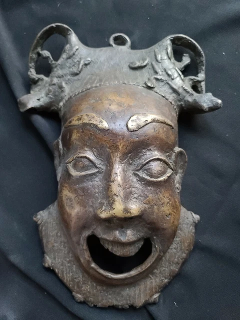 Bamileke Cast Bronze Mask Cameroon African Art Tribal Mud 20th Century