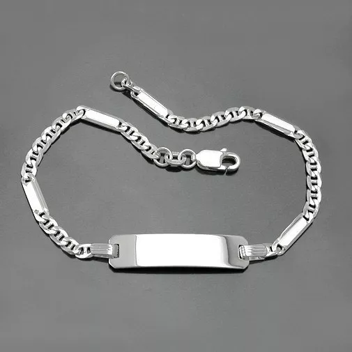 Frauen Id Schild Armband mit Gravur Name und Datum Echt Silber 925 Länge 19 cm