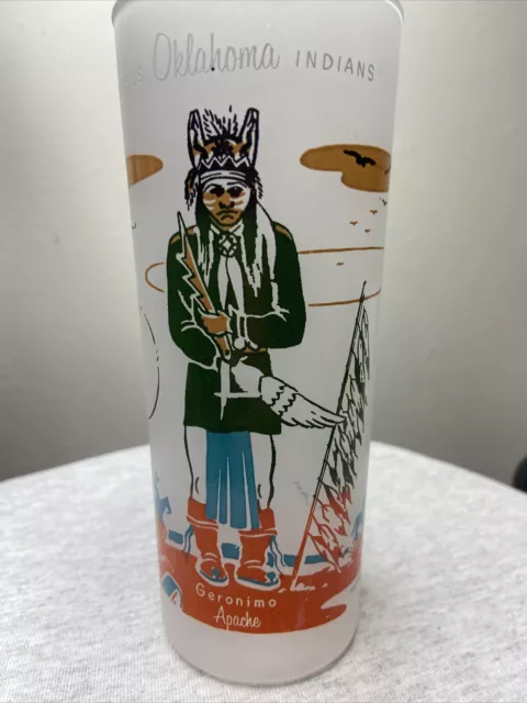 Vintage Knox Oil Co Famous Oklahoma Indians Glass Geronimo Apache Signed Blue E