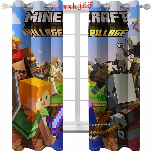 3D Minecraft Videogame Kids Bedroom Curtains Ring Blackout Door Decor UV Protect