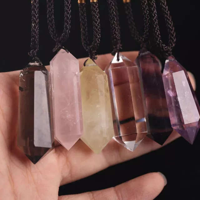 Natural Stone Crystal Hexagonal Points Pendant Healing Amulet Unisex Necklace 3