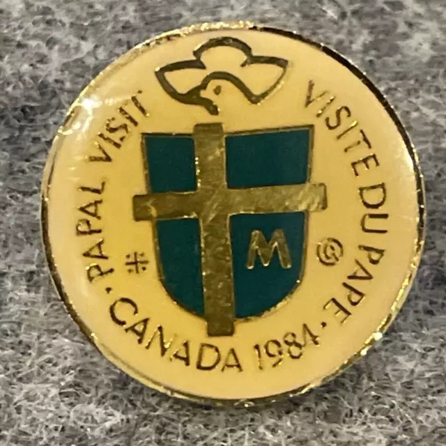 1984 Papal Visit Dove Cross Pope John Paul II Canada Enamel Holy Hat Lapel Pin