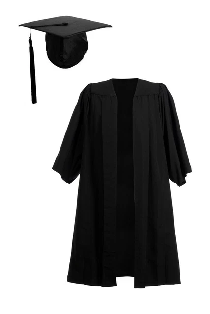 ADULT GRADUATION GOWN and Hat Set Black Mortarboard University Bachelor ...