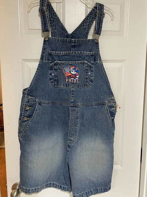 NWT Disney Mickey Mouse Jeans Blue Denim Bib Overalls Americana USA Size XL NWT Disney Mickey Mouse Jeans Blue Denim Bib Overalls Americana USA Size XL