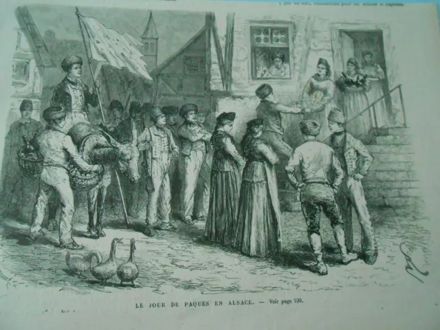 Gravure 1865 - Le Jour de Paques en Alsace