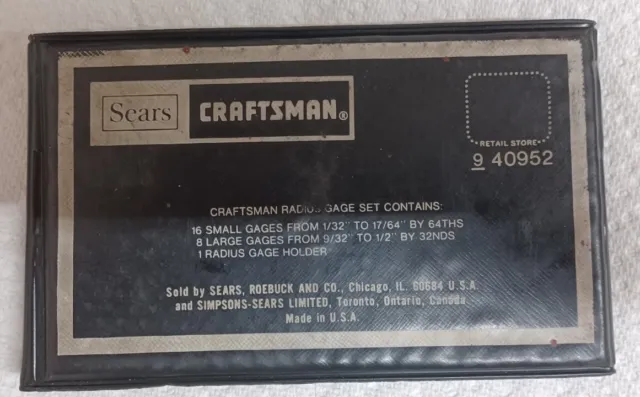 Vintage Sears 25 Piece Craftsman Radius Gage Set #9- 40952 Made In USA