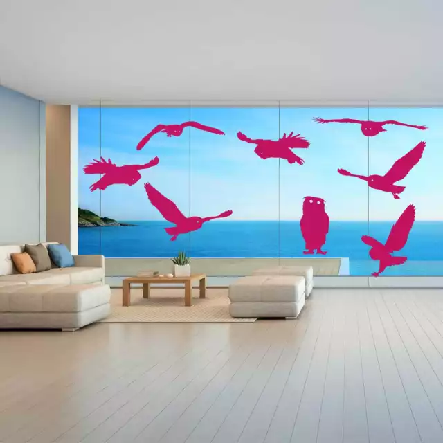 Fenêtre Autocollant Décor de Oiseaux Hiboux Conservatoire Verre Déco
