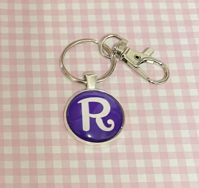 bag tag keychain keyring Letter R Purple inspired cabochon