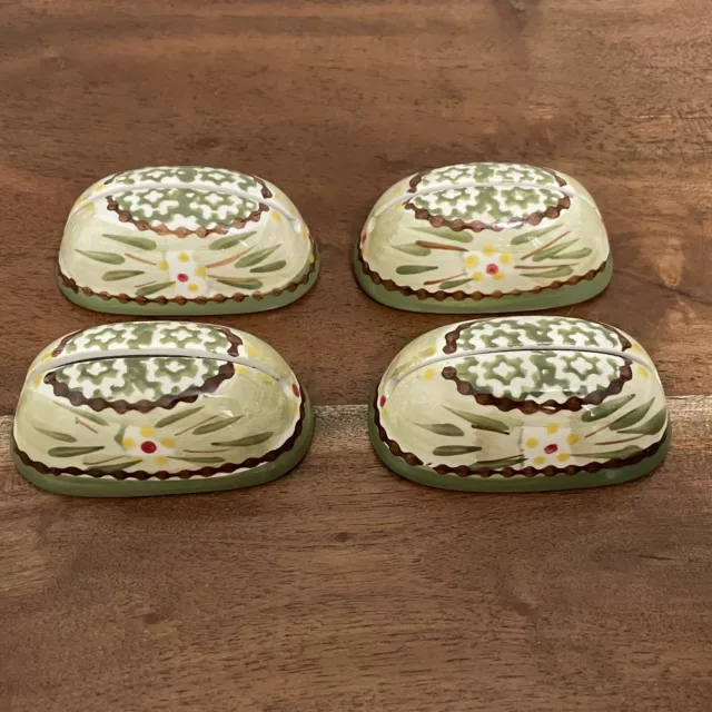 Temptations by Tara Old Word Green Name Place Card Holders Set of 4 Dinner Svc