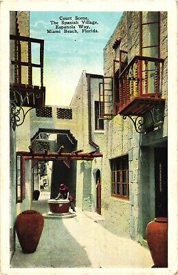 Spanish Village Court Miami Beach Florida Postcard 1920s Antique Espanola Way