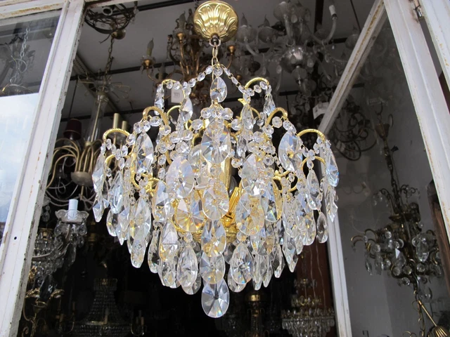 Antique French HUGE Spider Crystal Chandelier Lamp Light 1940s 17in Ø Rare Antique French HUGE Spider Crystal Chandelier Lamp Light 1940s 17in Ø Rare