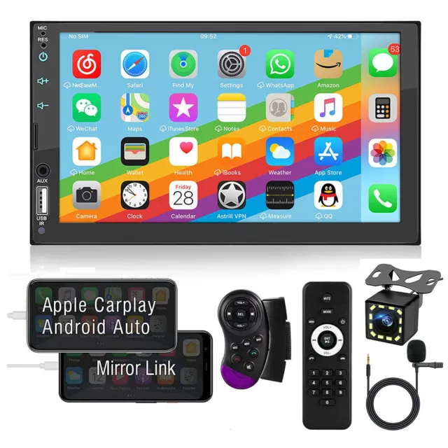 7" Car Radio For Apple/Andriod Carplay Car Stereo Touch Screen Double Din+Camera