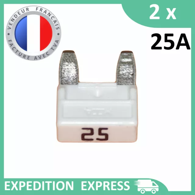 2 mini fusibles 25A auto moto à lame blanc