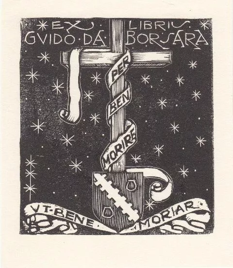 Exlibris Bookplate Hochdruck Bruno da Osimo 1888-1962 Kreuz Wappen