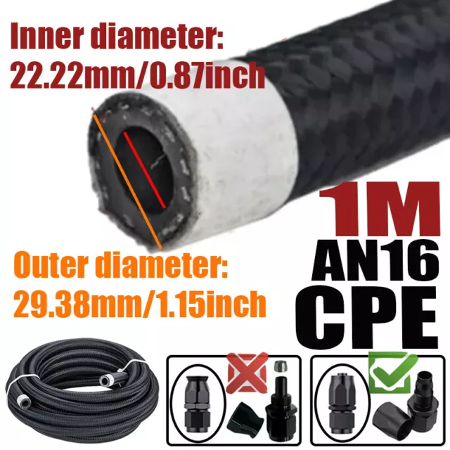 3.28FT AN16 16AN ID:0.87" Fuel Line Oil Hose Braided Nylon Stainless Steel CPE