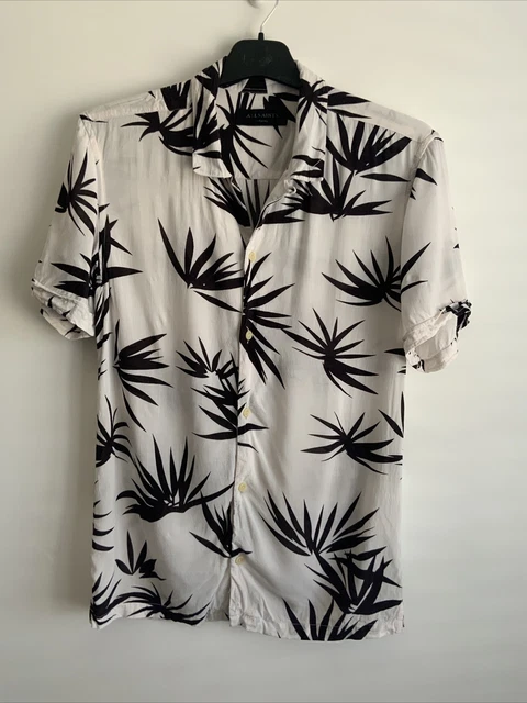 ALL SAINTS Bhutan SS Shirt Men’s XS Black White Short Sleeve Viscose Hawaiian