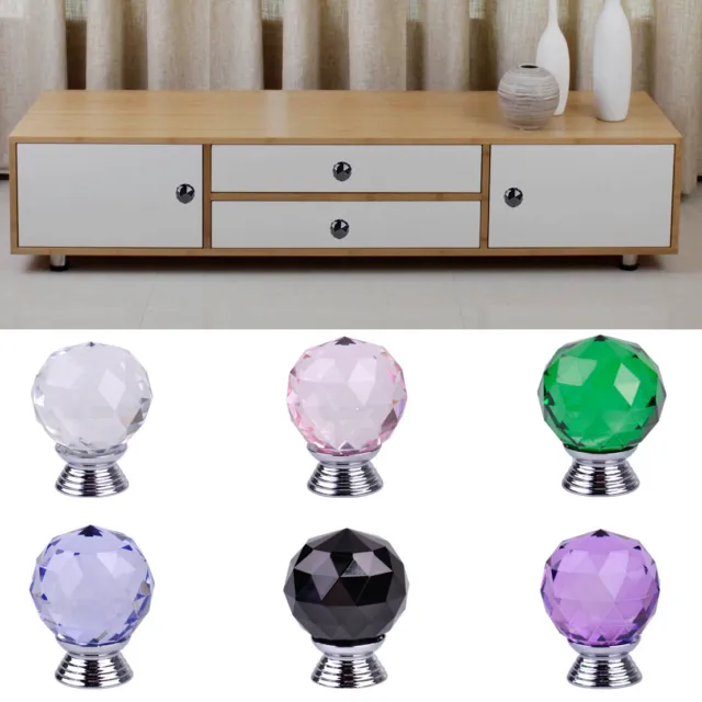 30mm Crystal Glass Door Knobs Cupboard Cabinet Drawer Kitchen Round Pull Handle