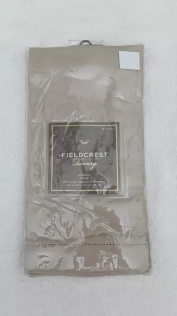 Set Of Fieldcrest Luxury 100% Linen Fabric Beige Dinner Napkins (4) New 22×22