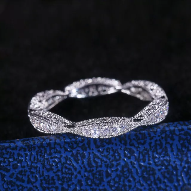 Fashion Women 925 Silver Rings Round Cut Cubic Zirconia Wedding Ring Size 6-10