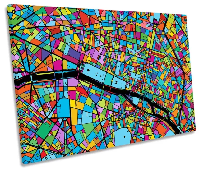 Paris City Modern Map Picture SINGLE CANVAS WALL ART Print Multi-Coloured