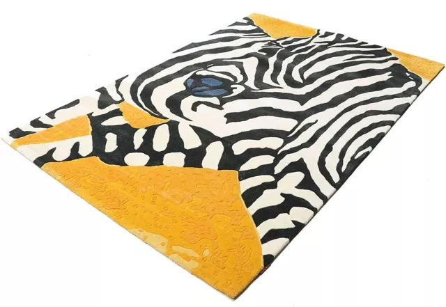 Zebra Yellow Hand-Tufted 100% Wool Soft Area Rug Carpet. 3